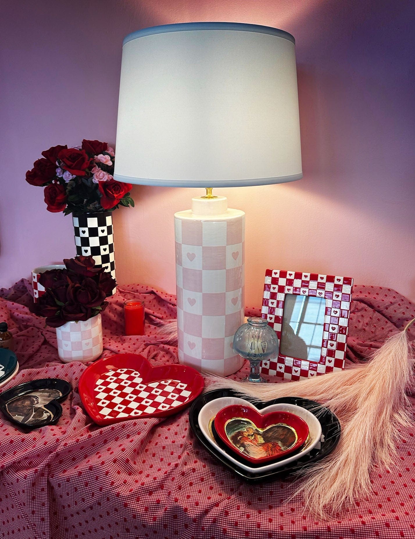 Ruby Clay Company Checkered Heart Column Vase