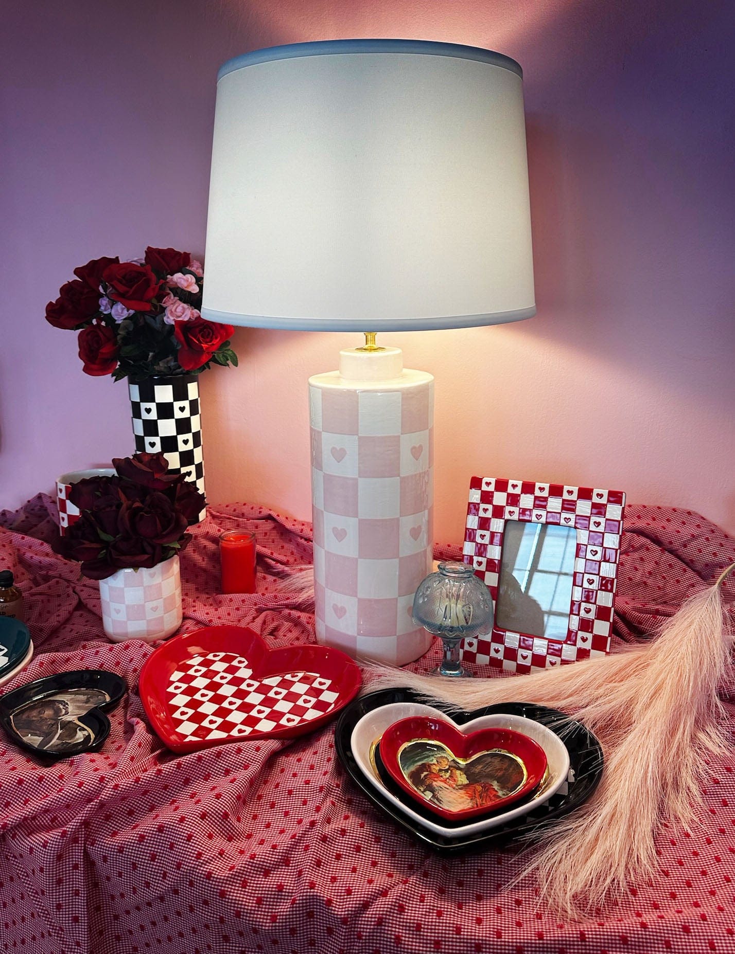 Ruby Clay Company Checkered Heart Vase