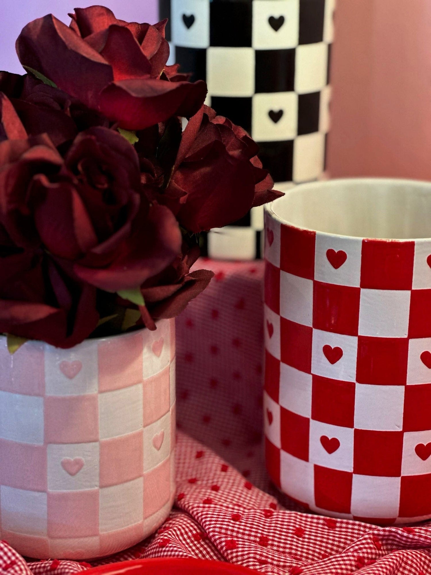 Ruby Clay Company Checkered Heart Vase