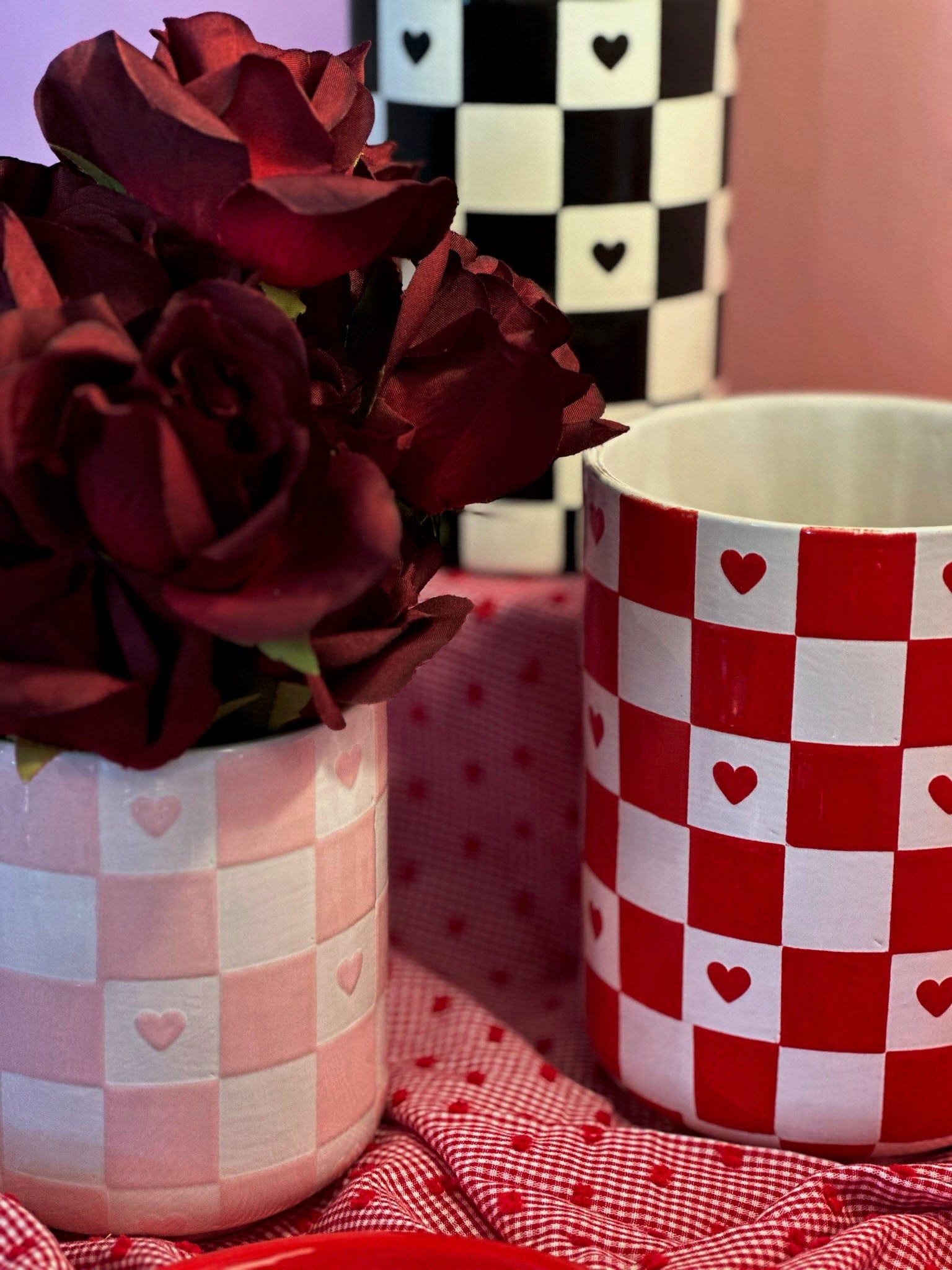 Ruby Clay Company Checkered Heart Vase