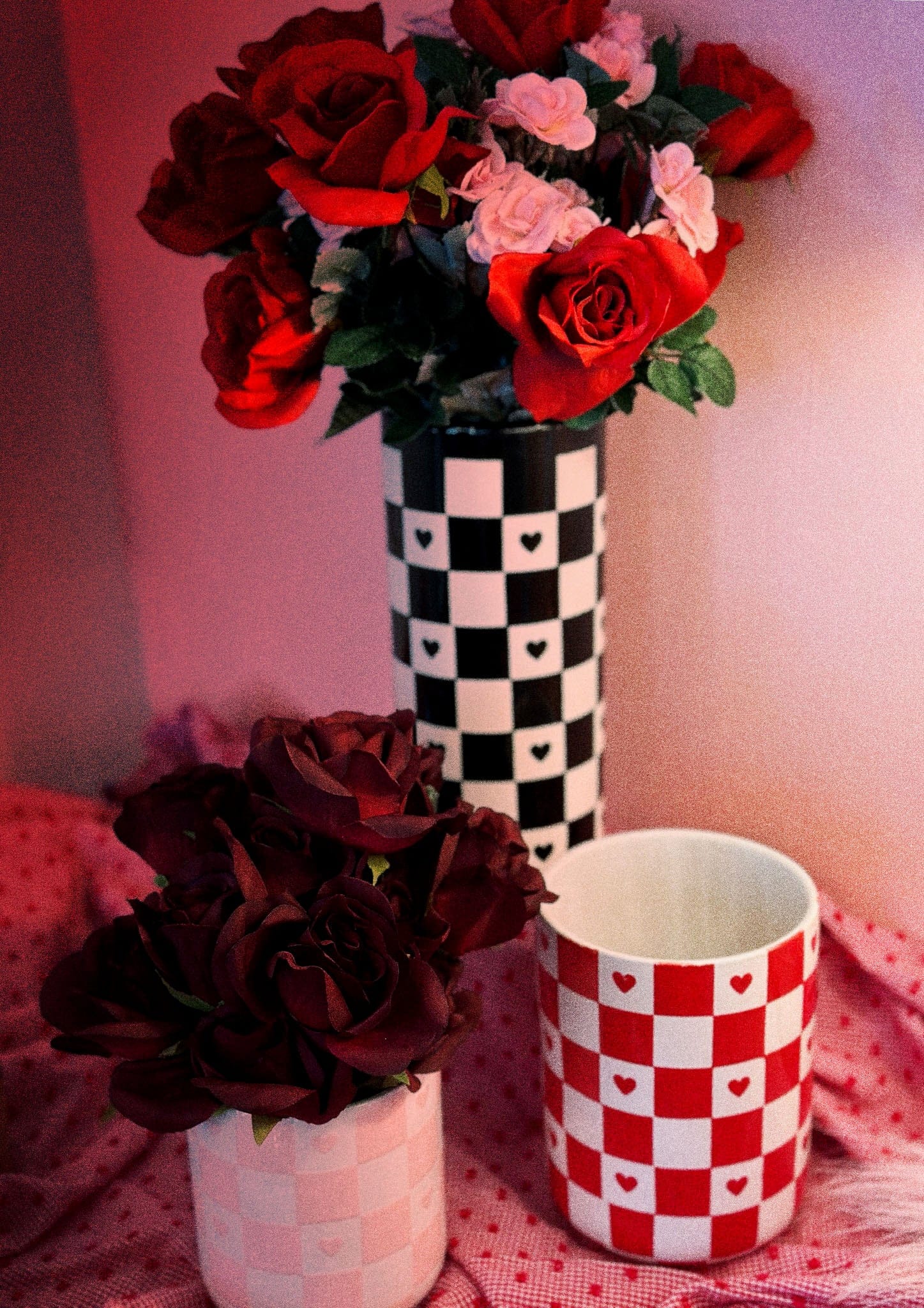 Ruby Clay Company Checkered Heart Large Vase/Utensil Holder