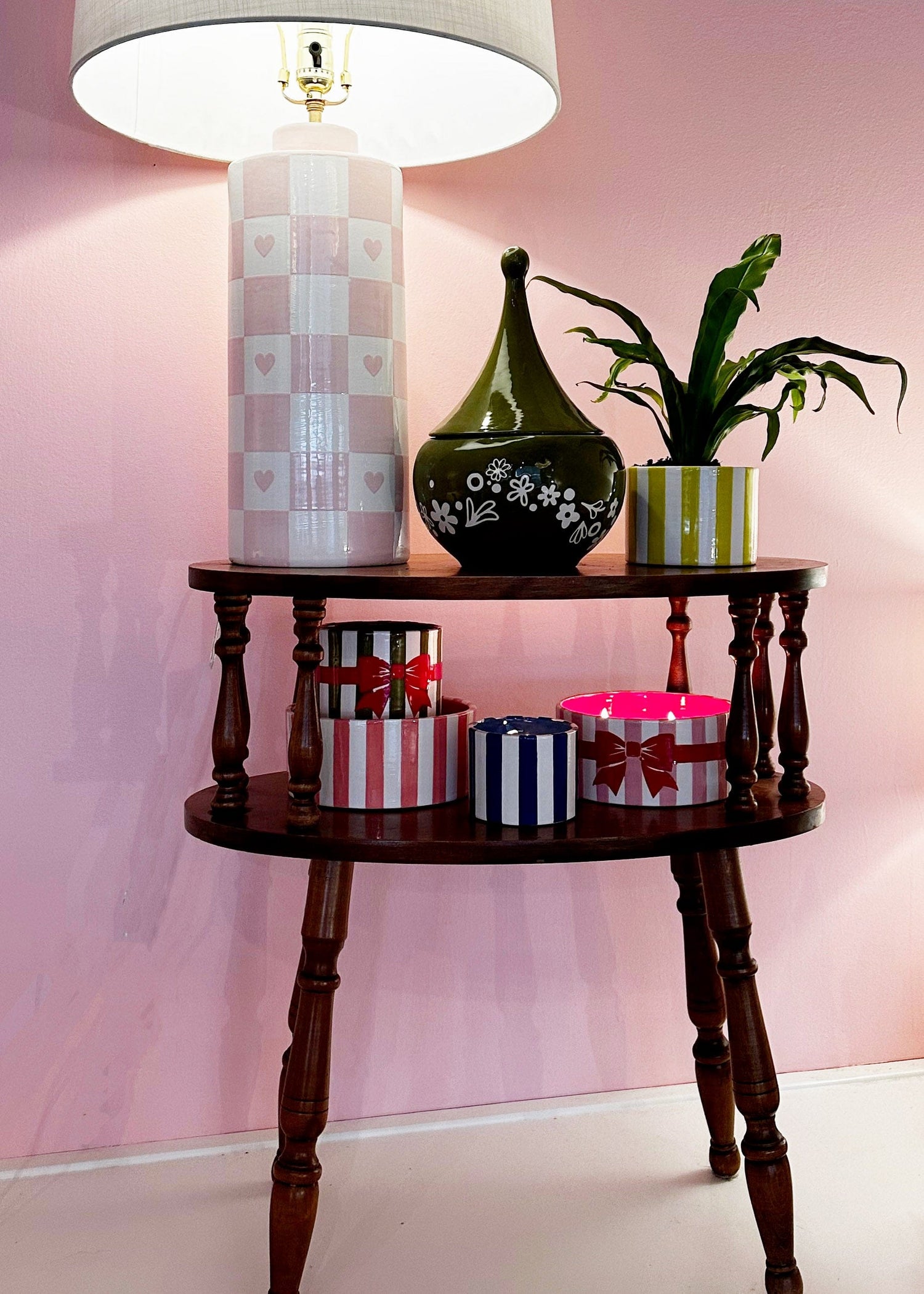 Ruby Clay Company Big Top Stripes Handpoured Candle &amp; Vase