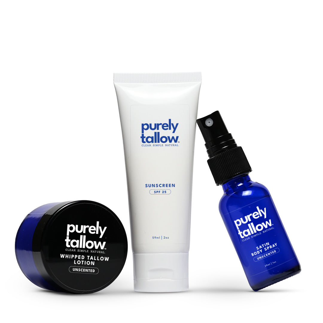 Three Purely Tallow products on a white background
