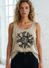Classy Cozy Cool Sleeveless Tops and Tanks Desert Taupe / MIXED MEDIA SUNFLOWER / Small Mixed Media Sunflower Cotton Tank