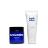 Purely Tallow Clean Shade Special Sunscreen shown in two containers: a small cobalt blue jar with a black lid and a white squeeze tube, both with blue branding, on a white background.