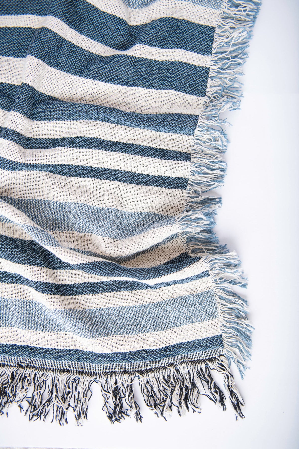 Sutton Delft Blue Coastal Stripe Cotton Throw Blanket