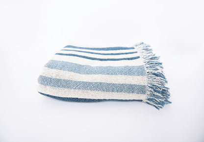 Sutton Delft Blue Coastal Stripe Cotton Throw Blanket