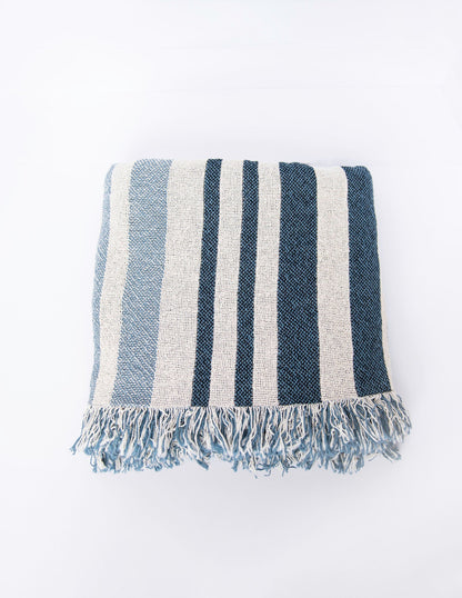 Sutton Delft Blue Coastal Stripe Cotton Throw Blanket
