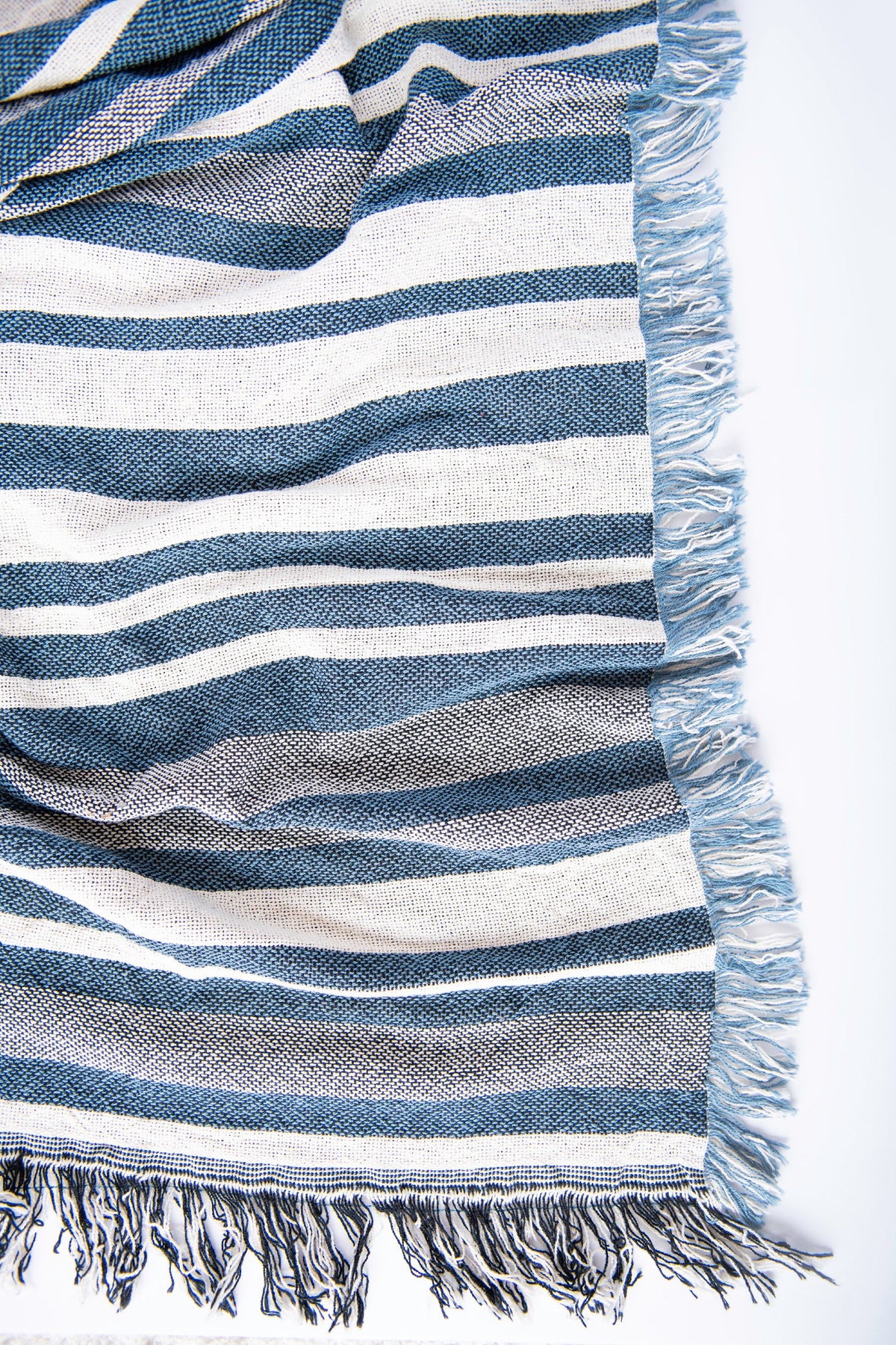 Sutton Delft Blue Coastal Stripe Cotton Throw Blanket