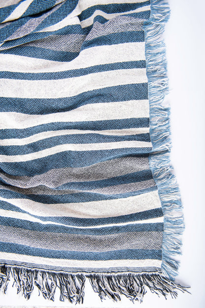 Sutton Delft Blue Coastal Stripe Cotton Throw Blanket