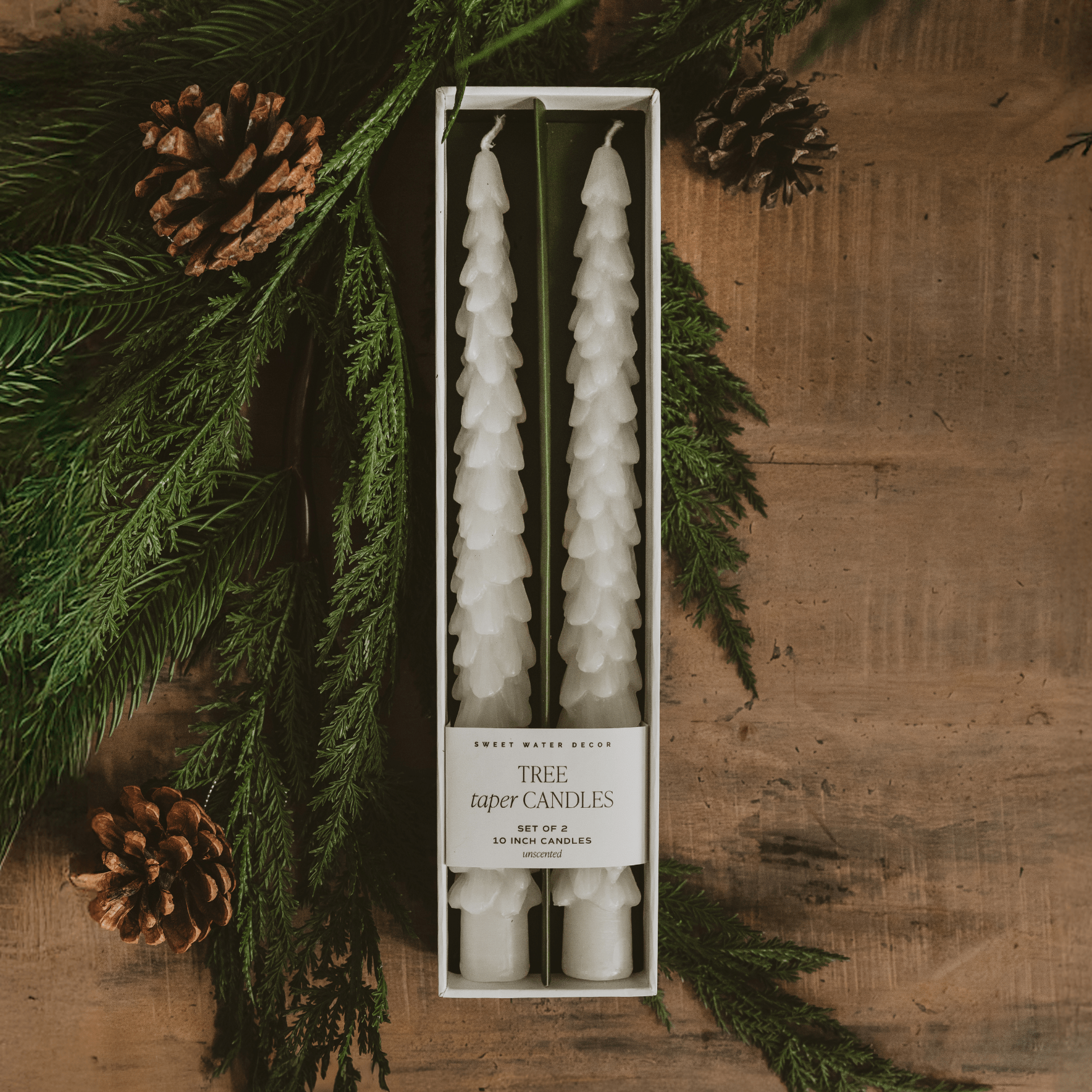 Cream Tree Taper Candles - Set of 2