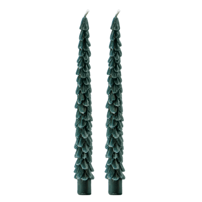Green Tree Taper Candles - Set of 2