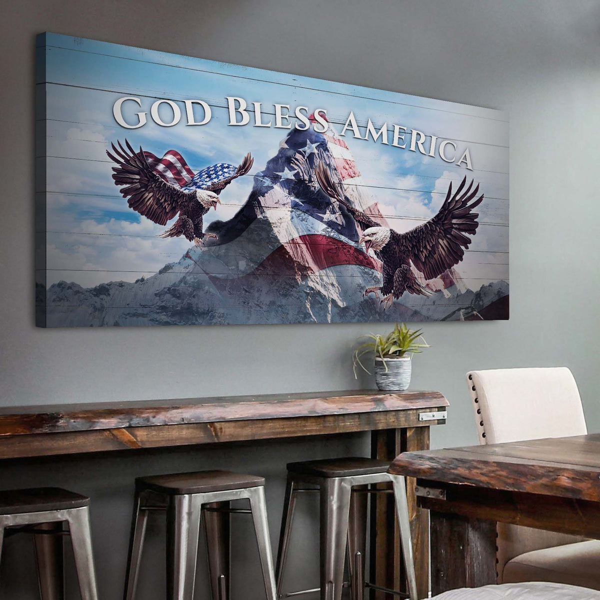 Tailored Canvases Canvas 20x10 inch Medium Premium Gallery Wrapped / Style 1 God Bless America Sign