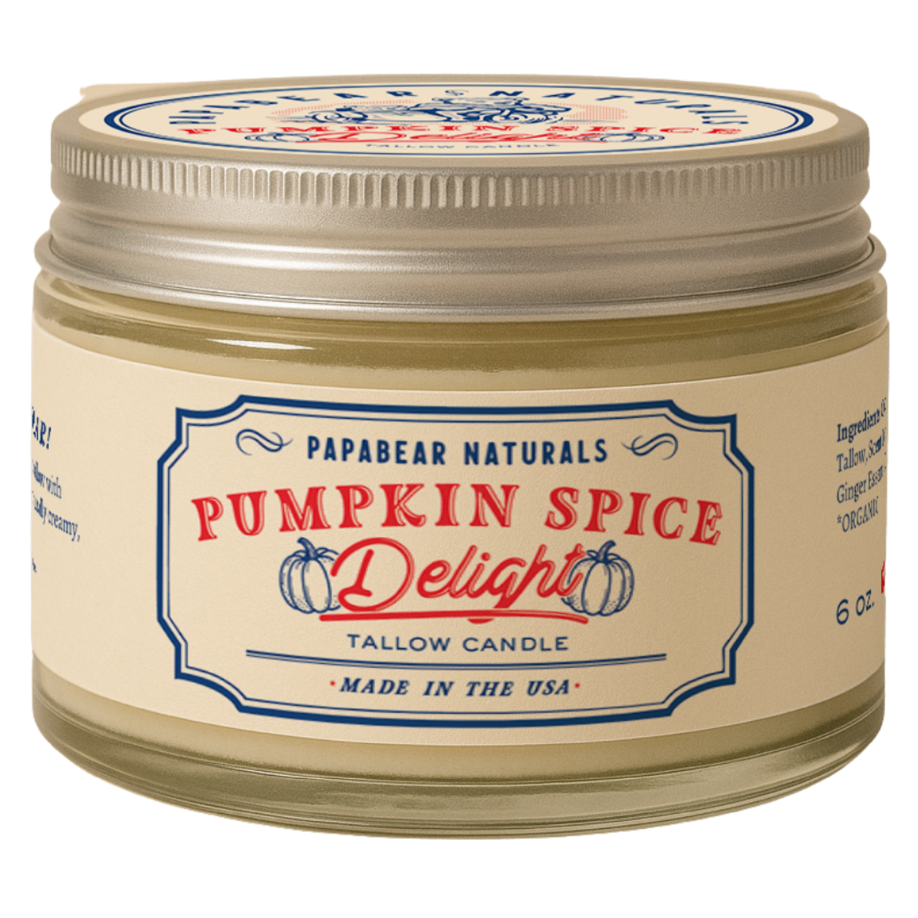 PapaBear Naturals Candle Pumpkin Spice Pumpkin - Tallow Candle - 6 oz