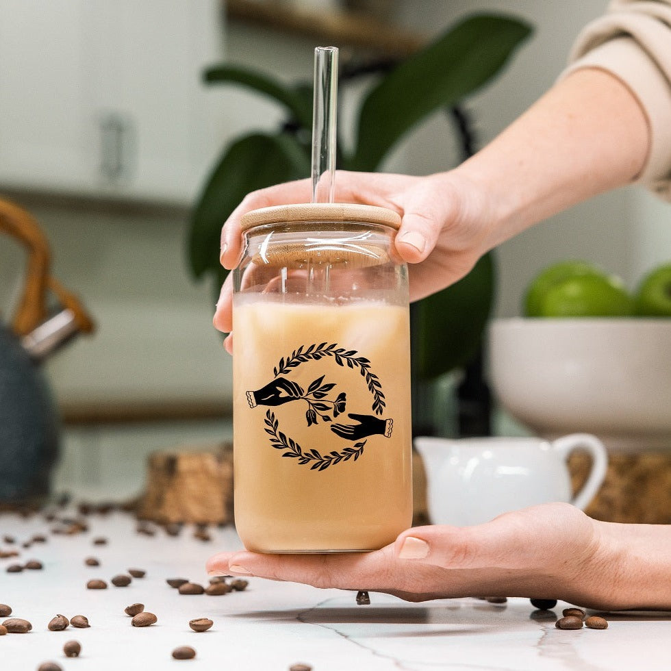 Company of Friends 16 oz. Glass Tumbler (with lid &amp; straw)
