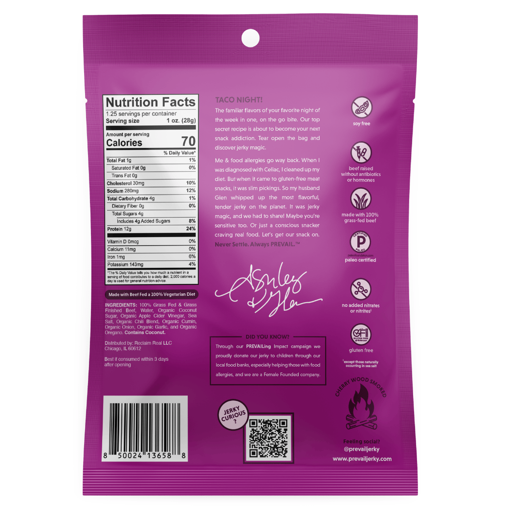 PREVAIL Jerky Jerky Taco Tuesday Beef Jerky Single Serve 8 pack