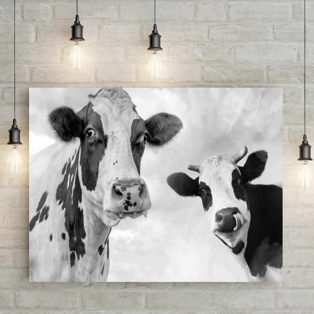 Tailored Canvases Canvas 18x12 inch Medium Premium Gallery Wrapped Monochrome Holstein Cows Canvas Wall Art