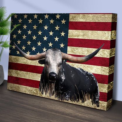 Tailored Canvases Canvas Longhorn Cattle American Flag Canvas Wall Art