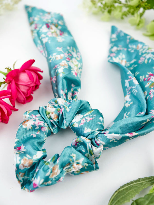 Teal Satin Scarf Scrunchie - My American Goods