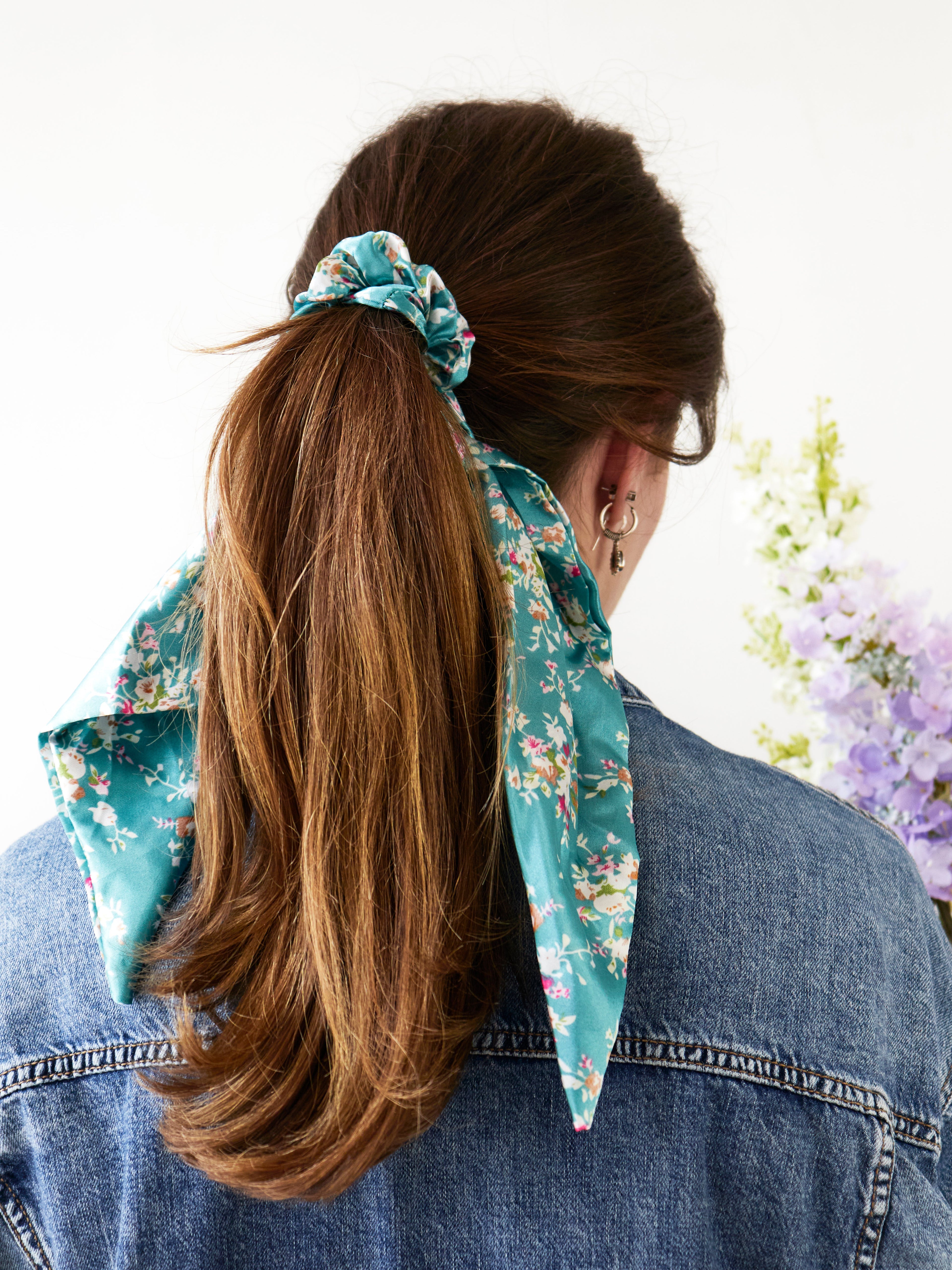 Teal Satin Scarf Scrunchie - My American Goods