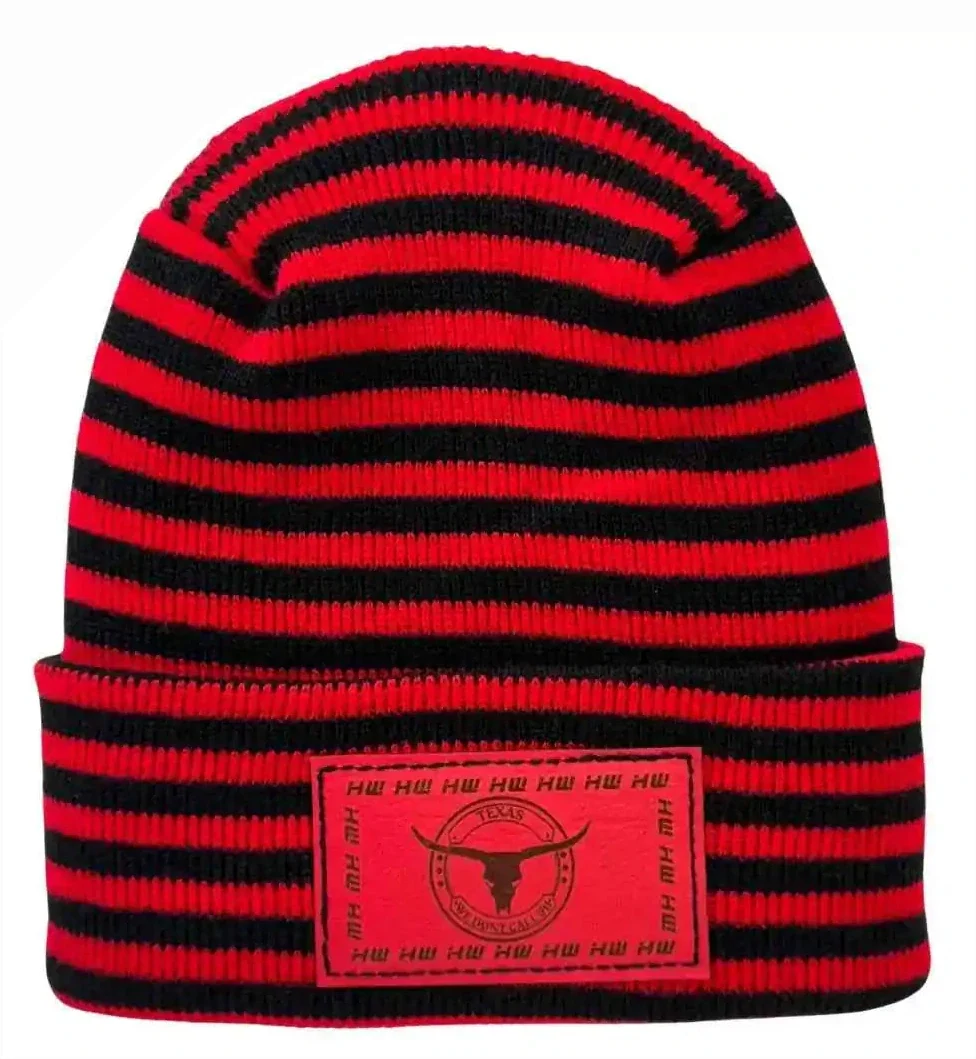 Texas Beanie, H Stitch Cuffed Beanie, Black and Red RoRo
