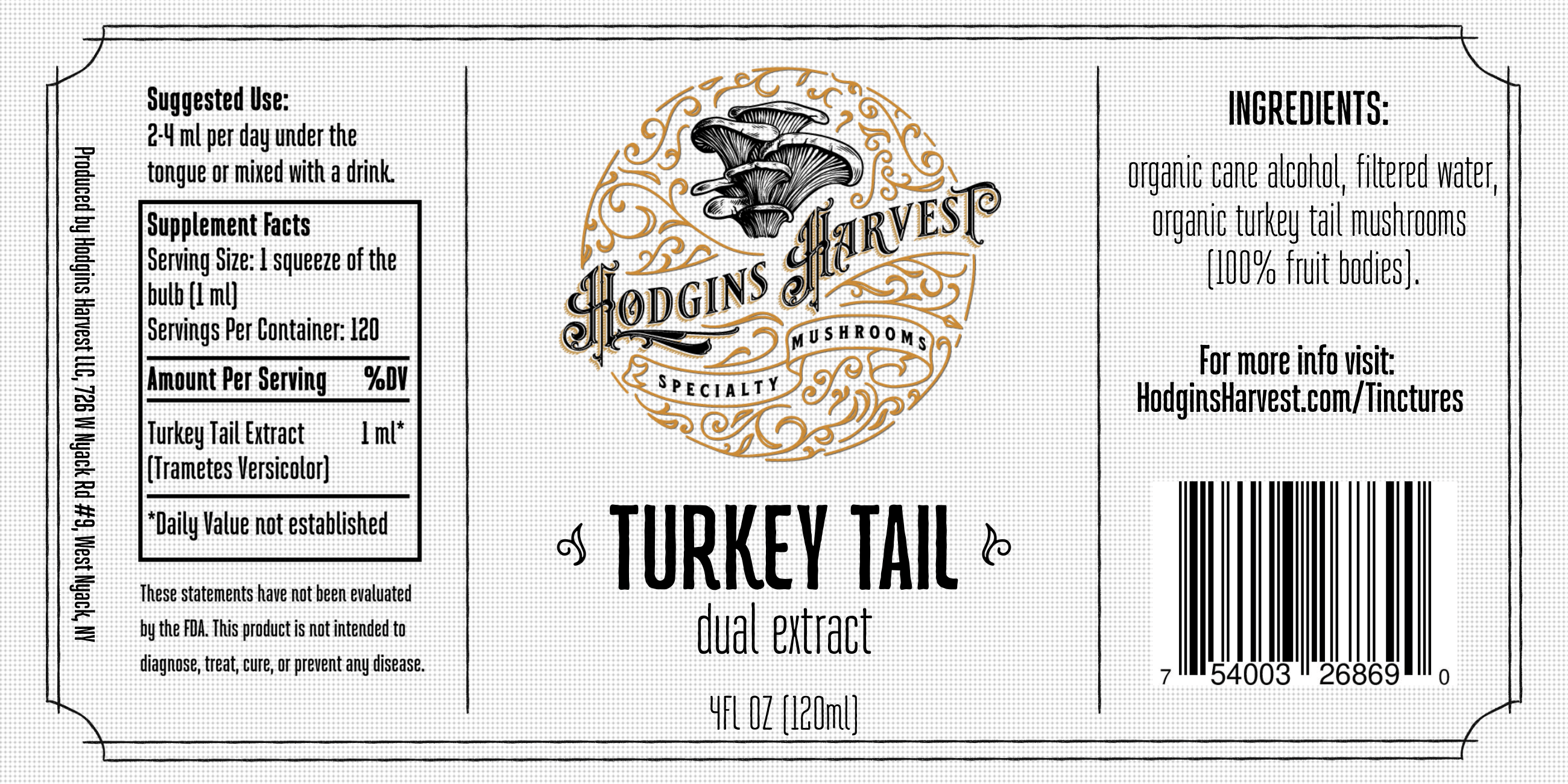 Hodgins Harvest Mushroom Extracts Turkey Tail Dual Extract Tincture