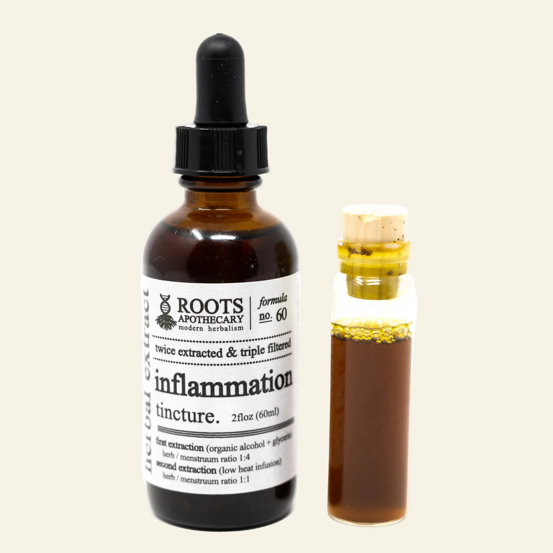 Bottle of inflammation tincture with dropper labeled &