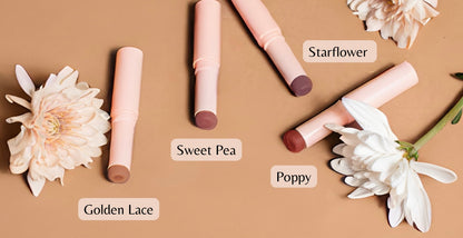 Four lipsticks labeled &