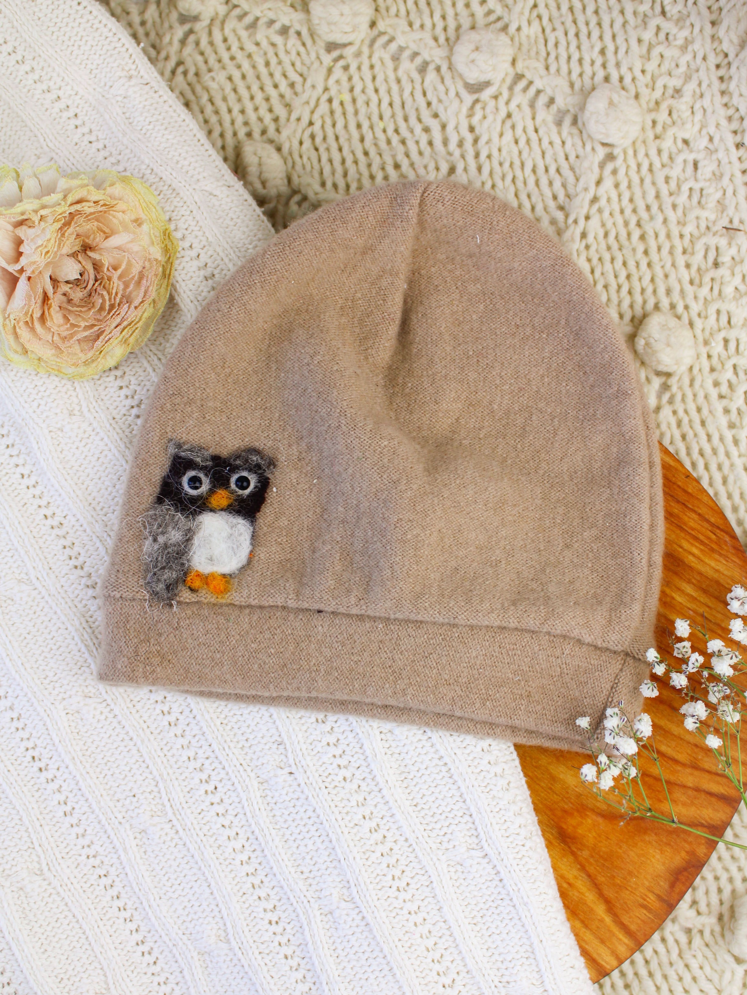 Ash &amp; Rose hat Tan Owl Cashmere Hat - Toddler