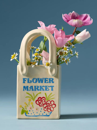 Flower Market Tote Bag Bud Vase Featuring Handpainted Artwork