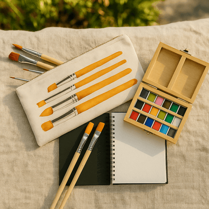 Watercolor Travel Set | Bamboo Case, Brushes, &amp; Paper Pad