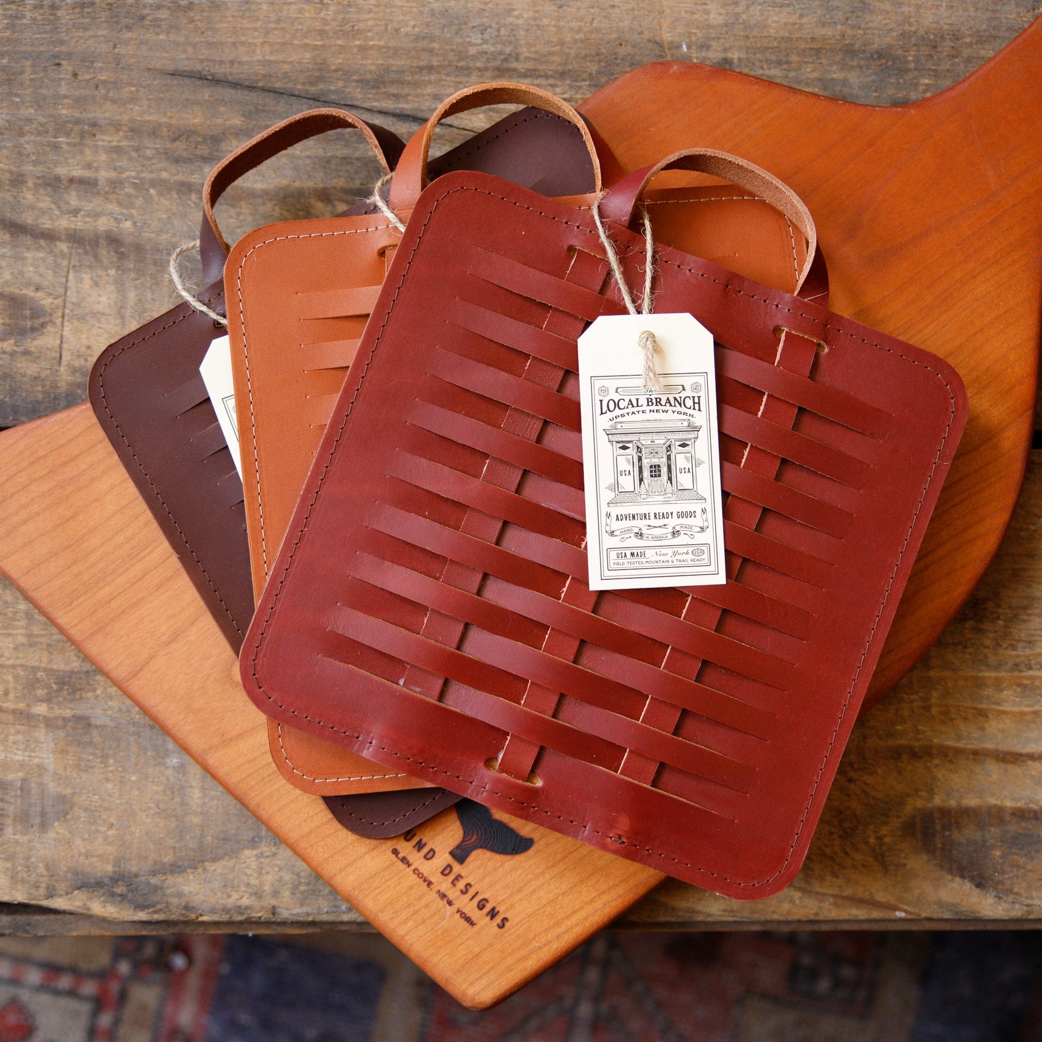 The Local Branch Leather Mahogany Woven Leather Trivet - USA Made