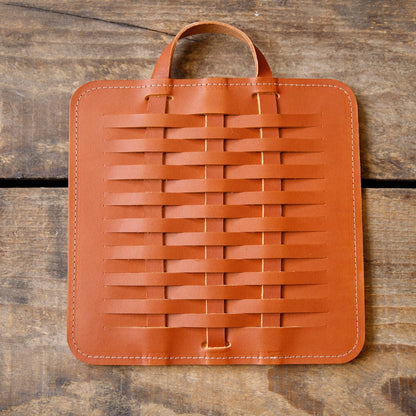 The Local Branch Leather Caramel Woven Leather Trivet - USA Made