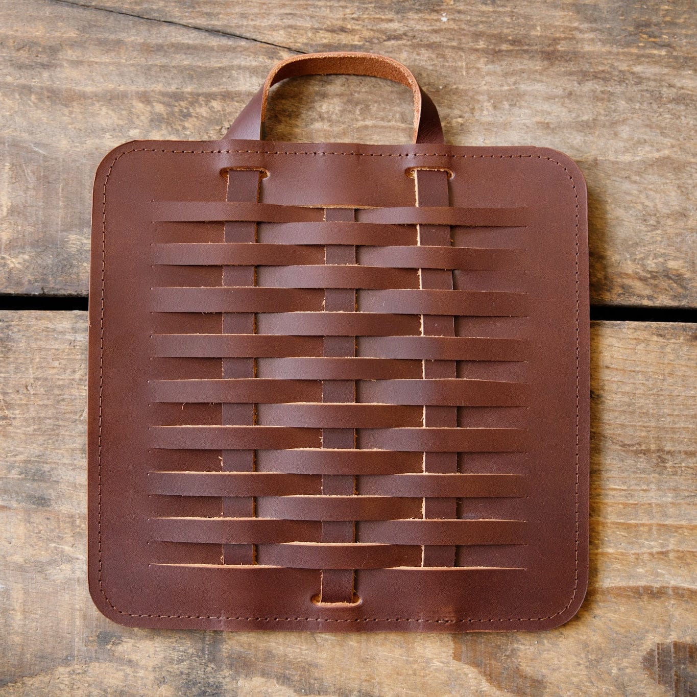 The Local Branch Leather Chocolate Woven Leather Trivet - USA Made