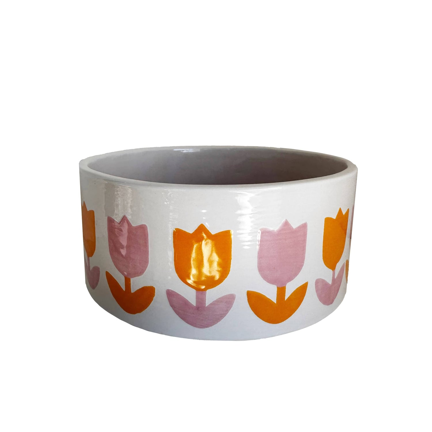 Ruby Clay Company Candle of Pure Beeswax / Large Shallow / Bright Pink and Orange Tulip Fever Hand Poured Candle &amp; Vase