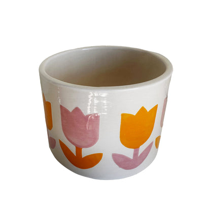 Ruby Clay Company Candle of Pure Beeswax / Medium / Bright Pink and Orange Tulip Fever Hand Poured Candle &amp; Vase