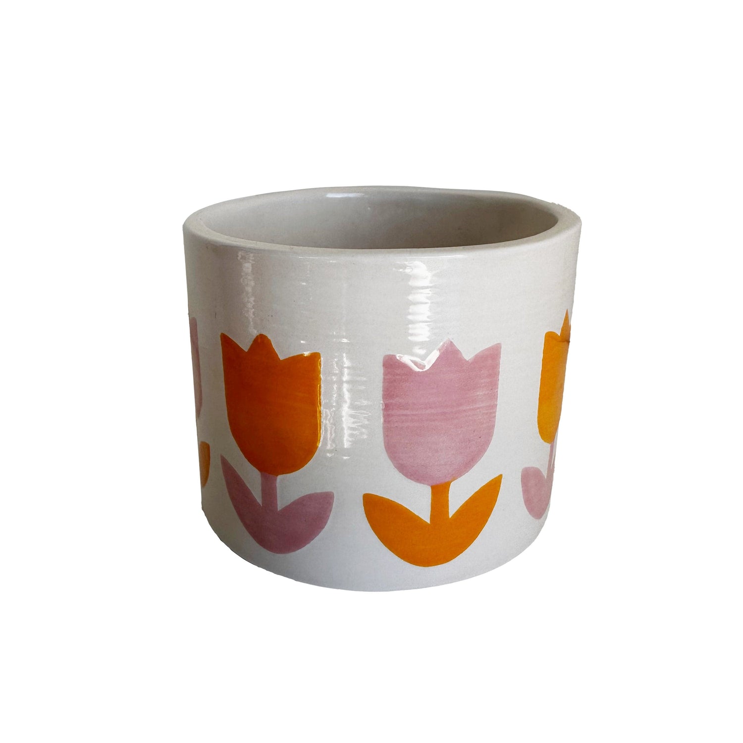 Ruby Clay Company Candle of Pure Beeswax / Small / Bright Pink and Orange Tulip Fever Hand Poured Candle &amp; Vase