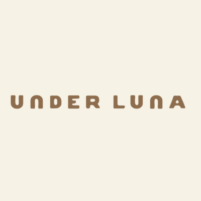 Text 'UNDER LUNA' in brown on a beige background