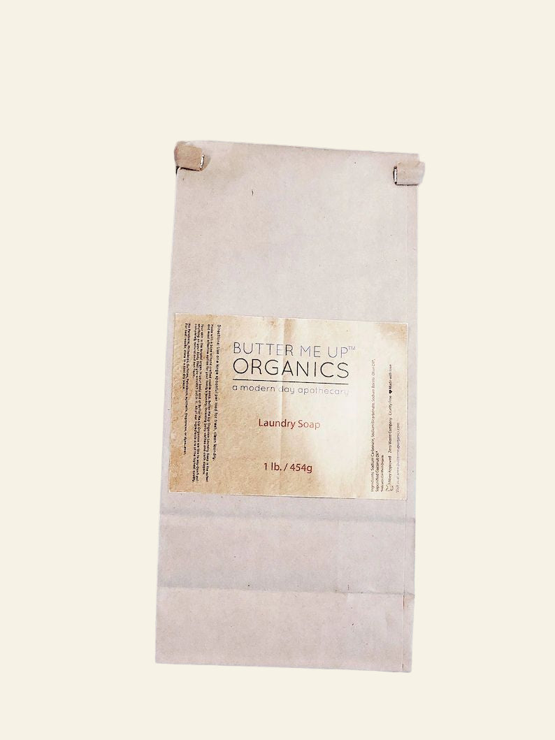 Butter Me Up Organics laundry soap bag on a white background