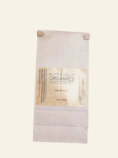 Butter Me Up Organics laundry soap bag on a white background