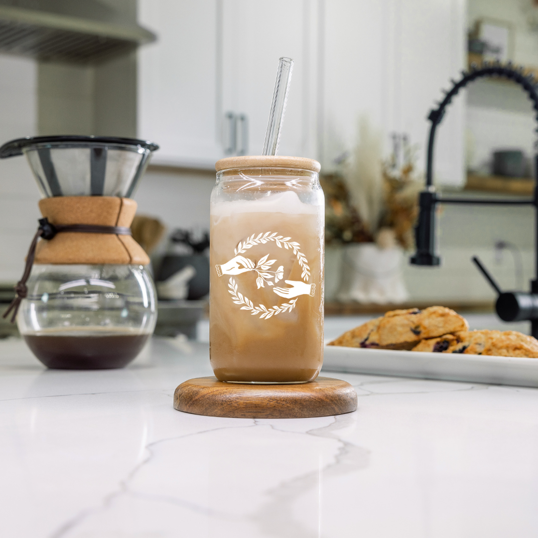 Company of Friends 16 oz. Glass Tumbler (with lid &amp; straw)