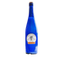 Blue bottle with a label on a white background