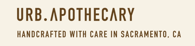 Urb.Apothecary logo with text 'Handcrafted with care in Sacramento, CA' on a beige background