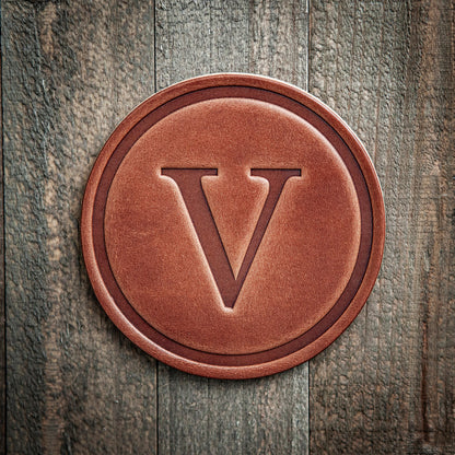 V Monogram Letter Leather Coaster