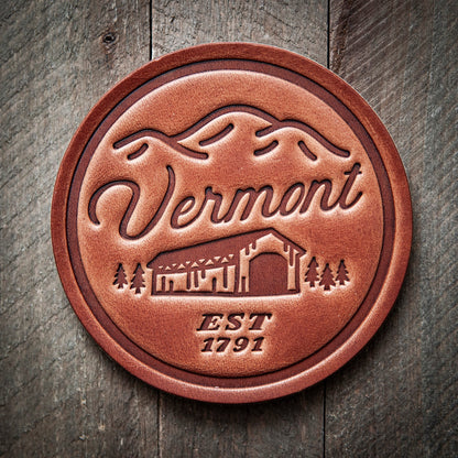Vermont Covered Bridge Leather Coaster