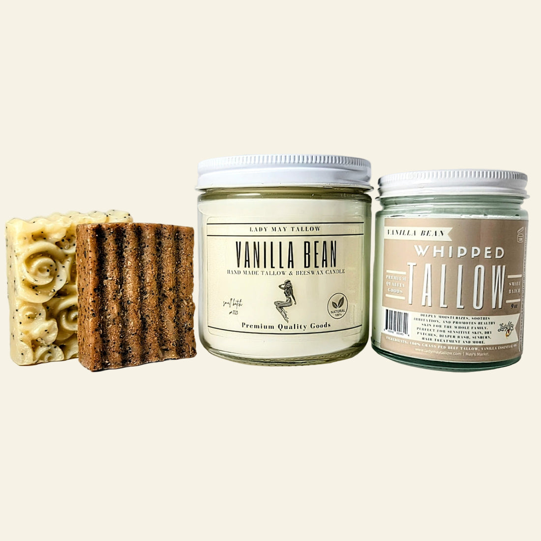 All-Natural Vanilla Gift Set | Whipped Tallow, Candle, and Soap