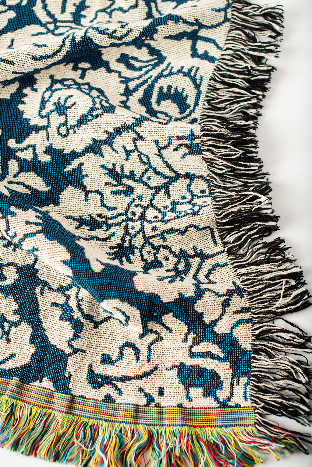 Verona Cerulean Blue Damask Cotton Throw Blanket
