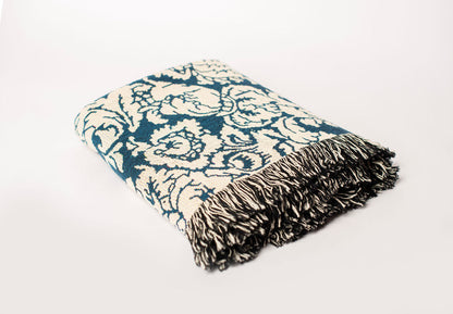 Verona Cerulean Blue Damask Cotton Throw Blanket