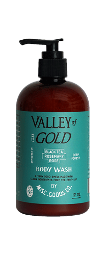 Valley of Gold body wash bottle with pump on a white background