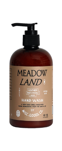 Meadowland hand wash bottle with pump on a beige background
